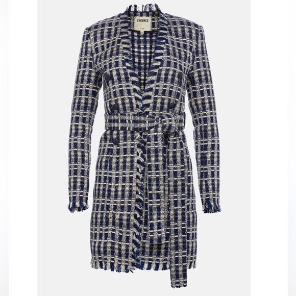 NWT L'Agence Zuri Half Duster Jacket Navy/Ivory Size 2 Quiet Luxury/Old Money